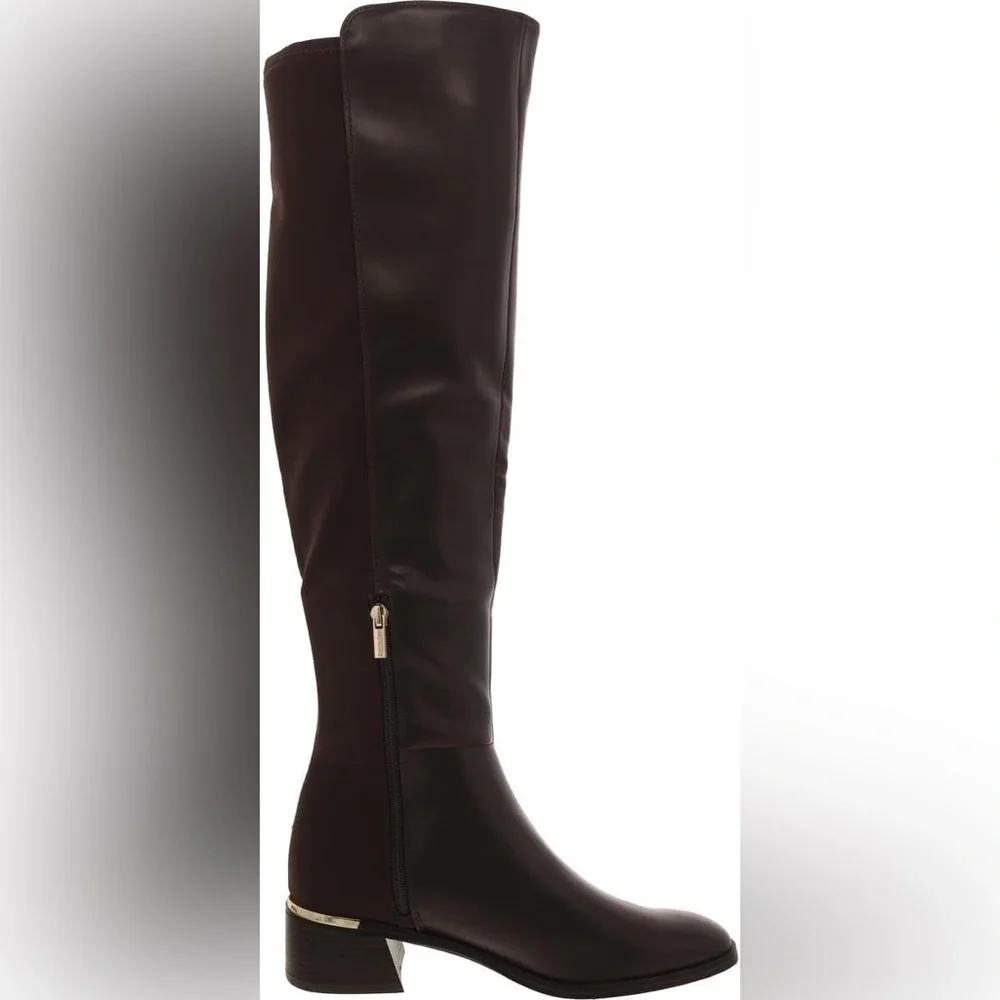 Calvin Klein Jotty Brown‎ Over The Knee Boots 5.5 Almond Toe Low Heel Brand New